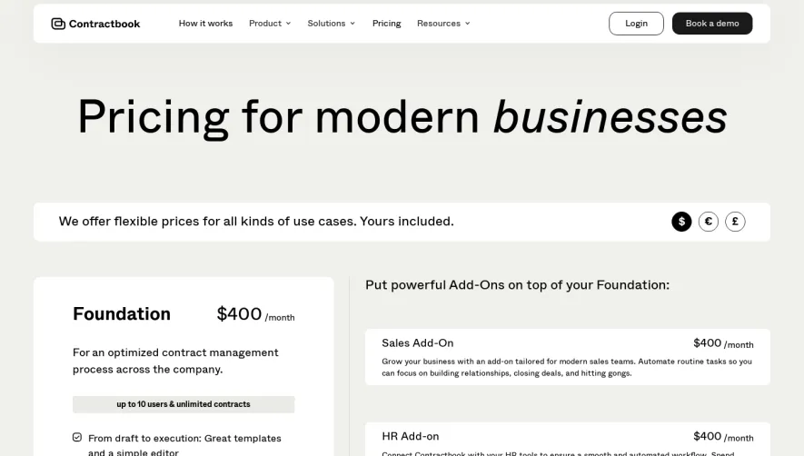 Contractbook Pricing Page