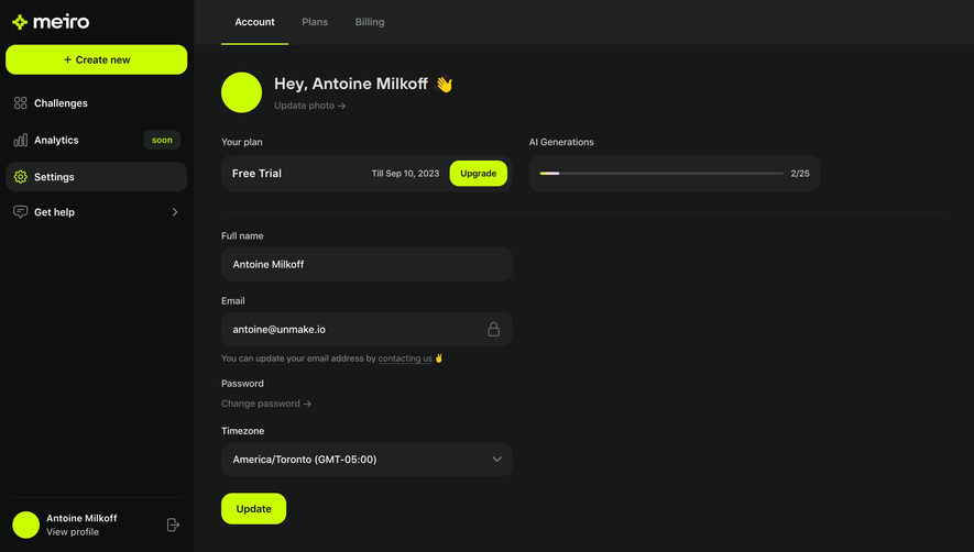Meiro Account Settings