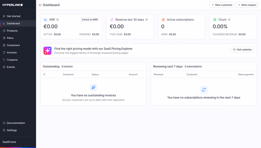 Hyperline Empty Dashboard