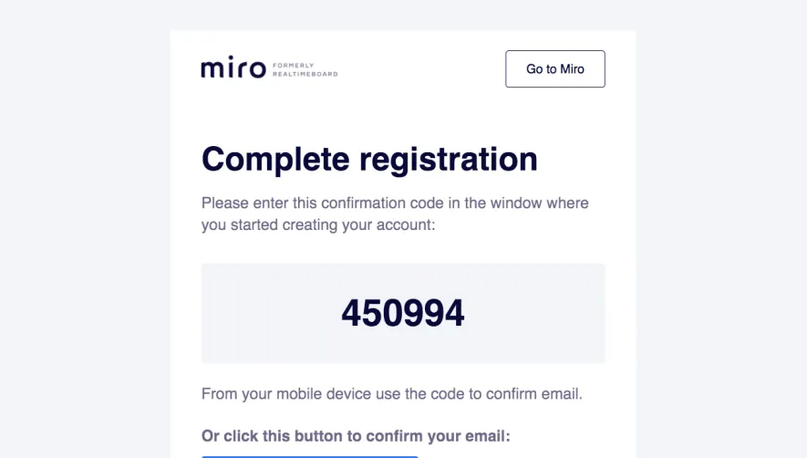 Miro ira Account Verification Email