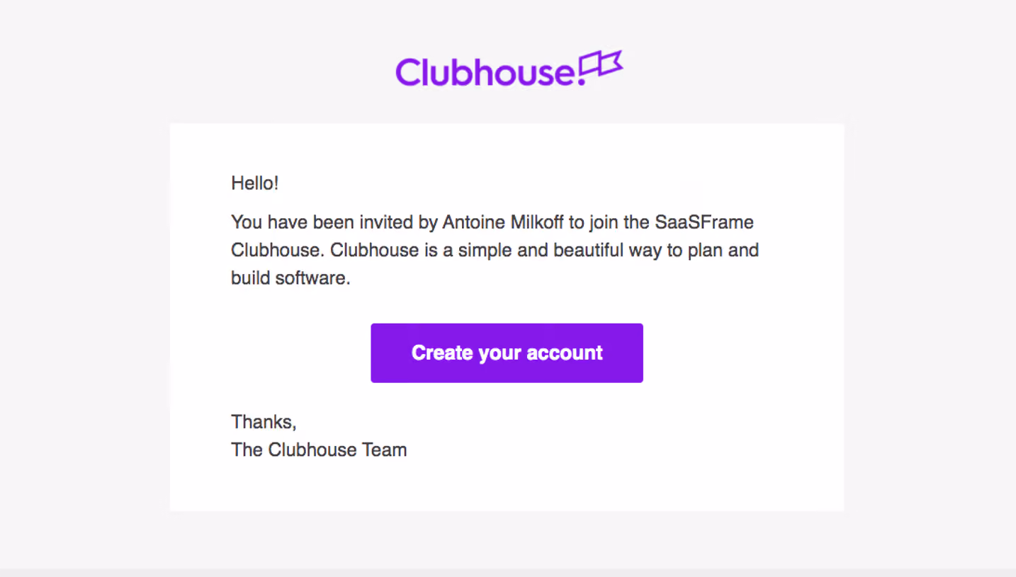 Shortcut lubhouse Invitation Emails