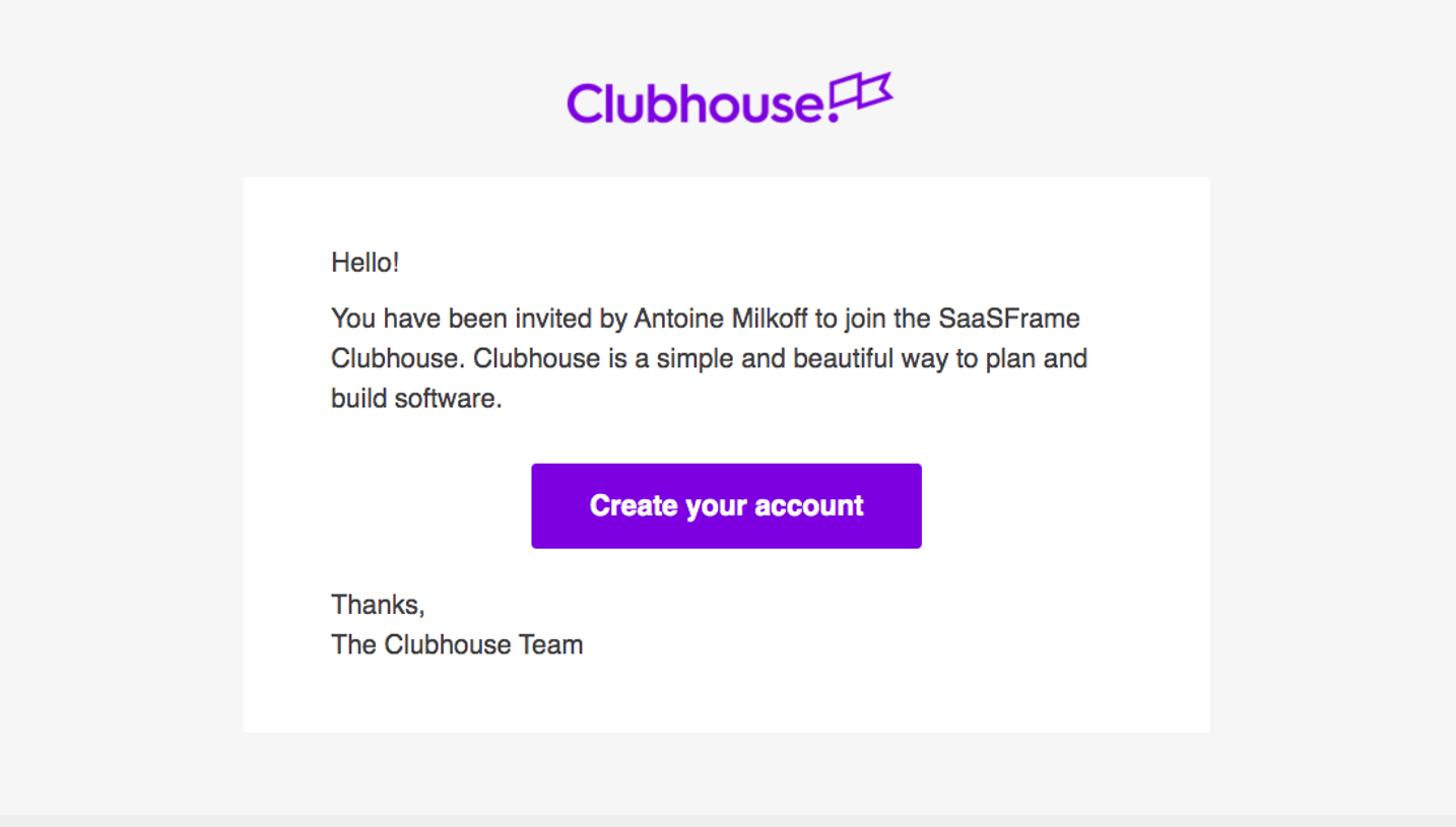 Shortcut lubhouse Invitation Emails