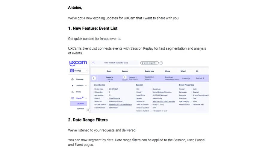 UXCam New Features Emails