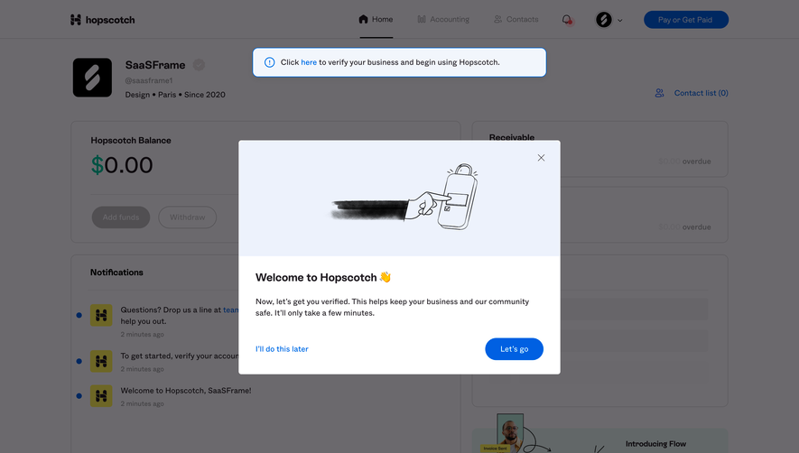 Hopscotch Welcome Screen