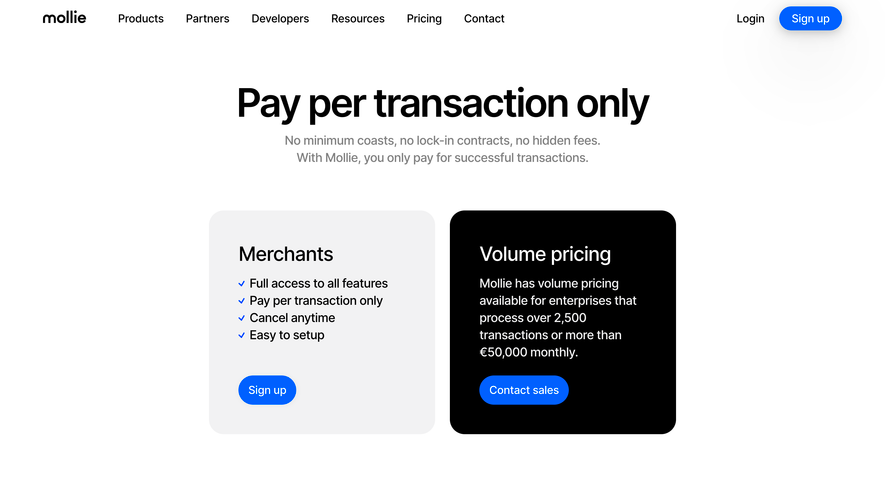 Mollie Payments Pricing Page