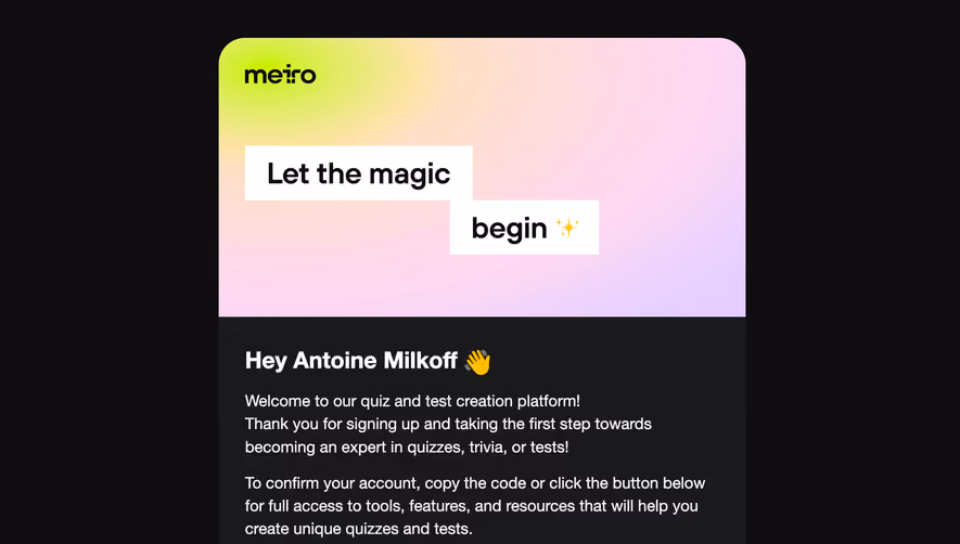 Meiro Verification Email