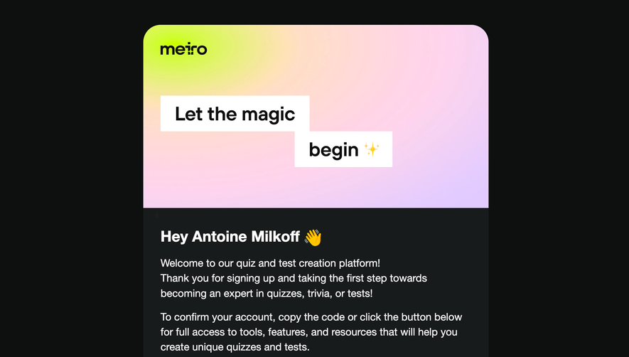 Meiro Verification Email