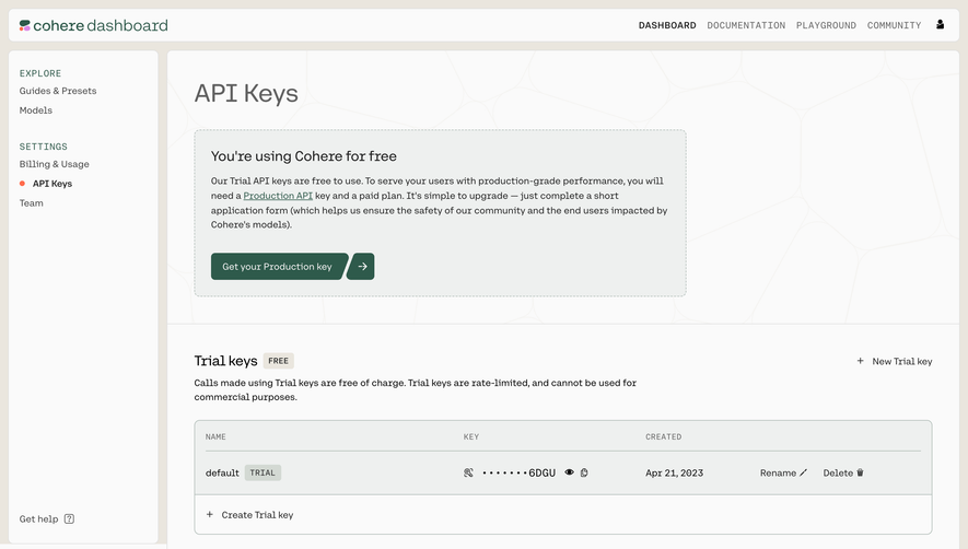 Cohere API Settings