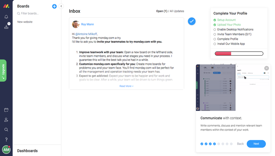Monday User Onboarding