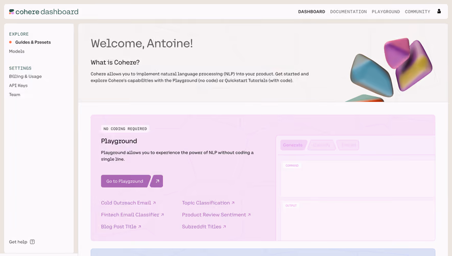 Cohere Welcome Screen