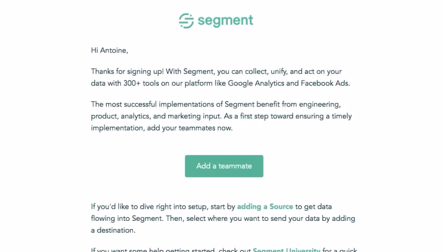 Segment Welcome Email