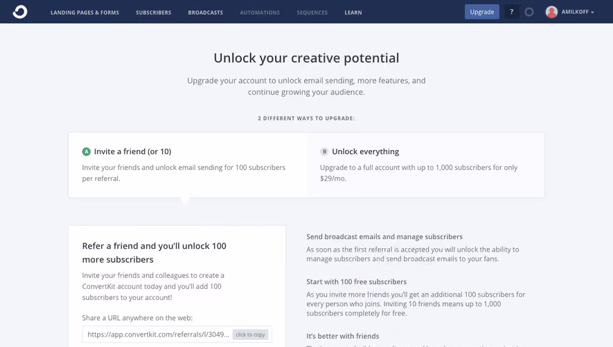 ConvertKit Upgrading