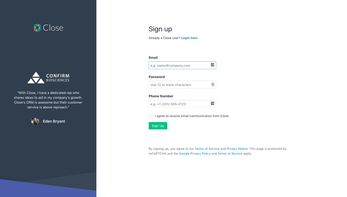 Close Signup Page