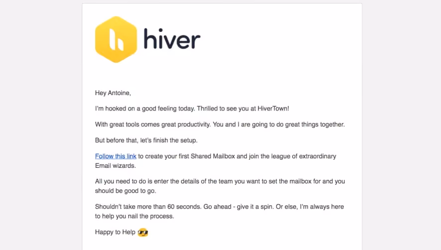Hiver Welcome Email