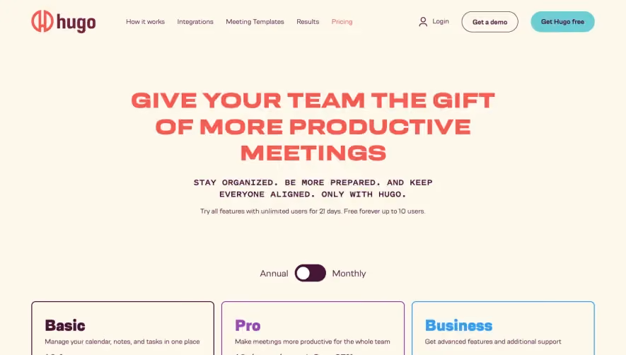 Hugo Pricing Page