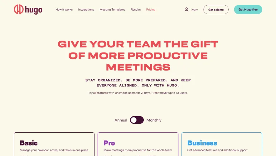 Hugo Pricing Page