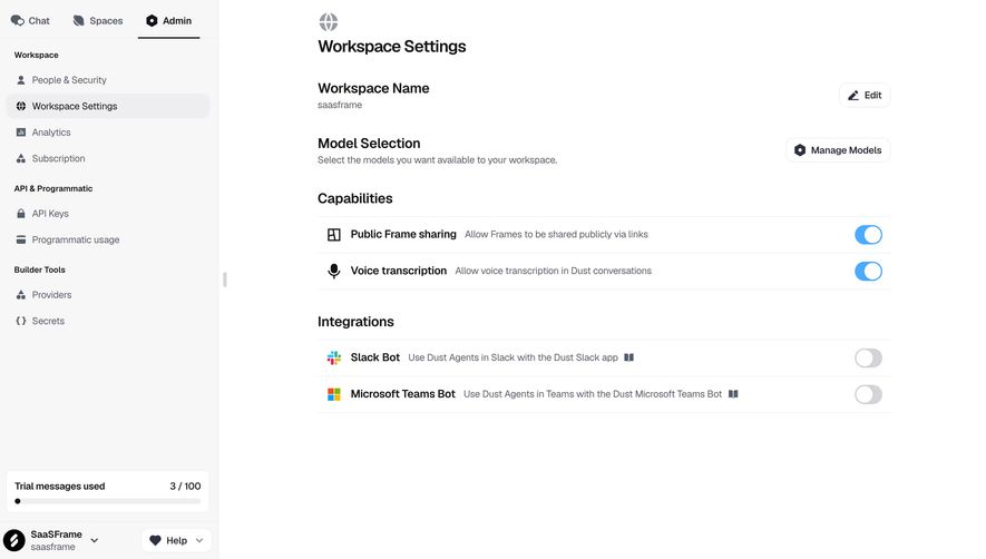Dust Workspace Settings