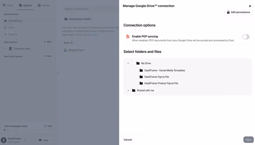 Dust Manage Google Drive Connection