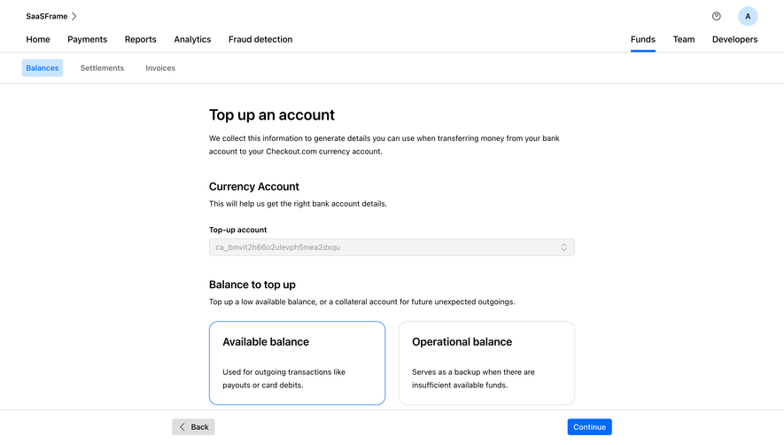 Checkout.com Top Up Account