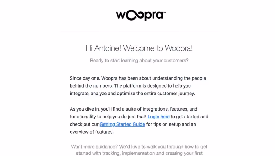 Woopra Welcome Email