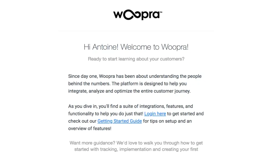 Woopra Welcome Email