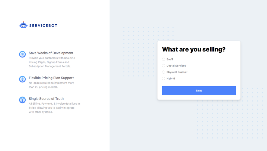 Billflow ervicebot Sign Up Flow