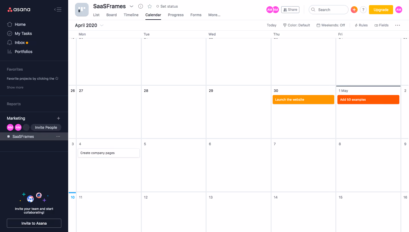 Asana Dashboard