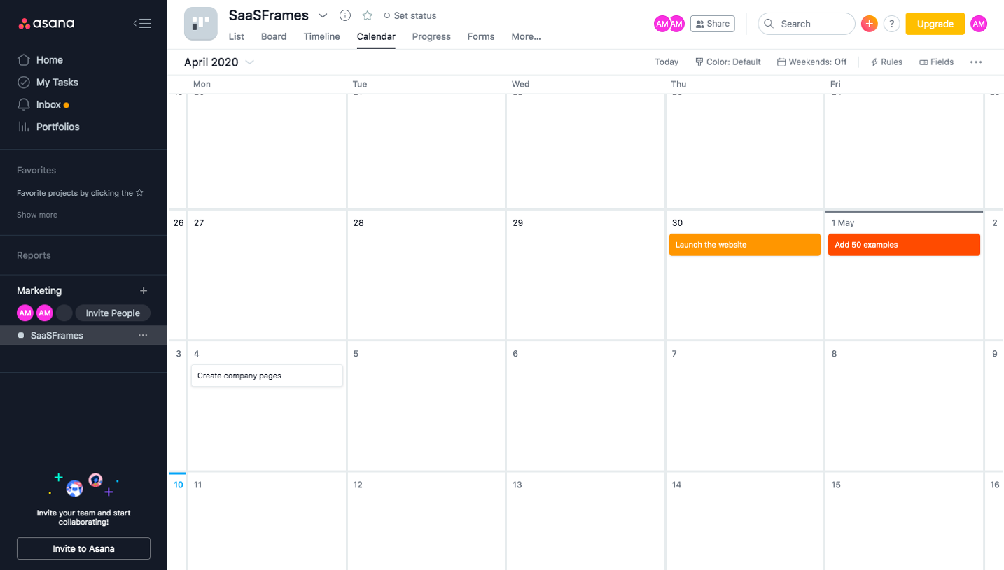 Asana Dashboard