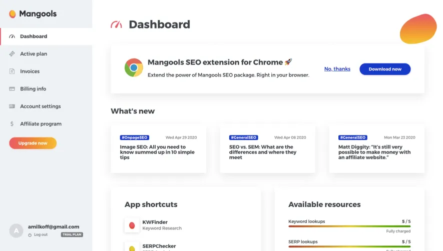 Mangools Dashboard