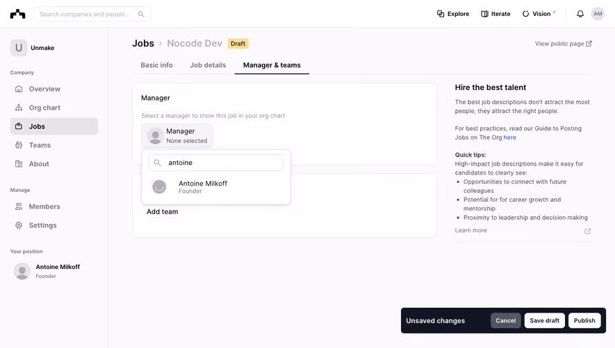 The Org Create Job Offer
