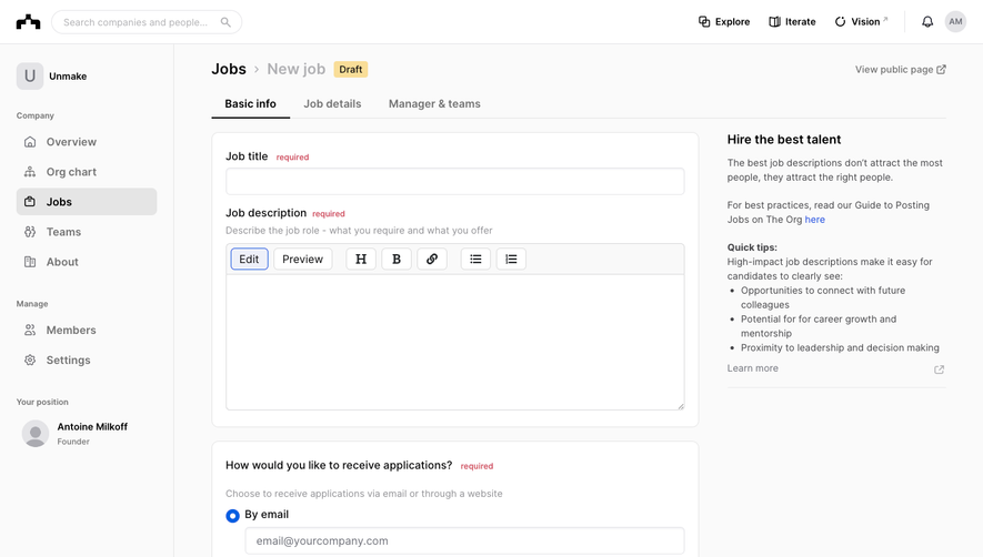 The Org Create Job Offer
