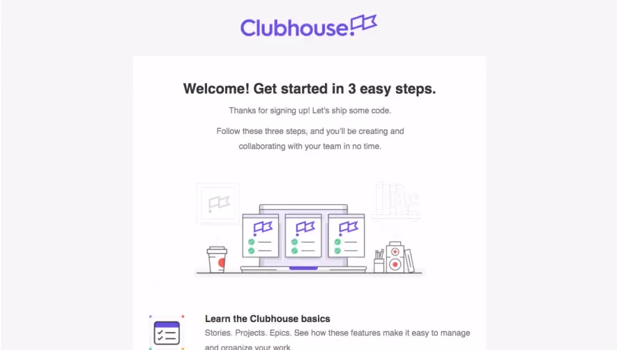 Shortcut lubhouse Welcome Email