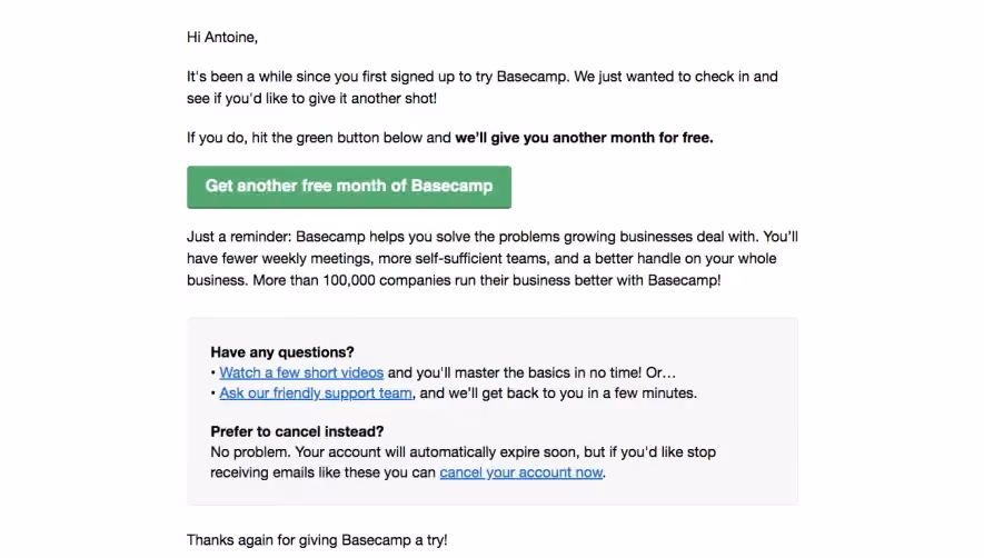 Basecamp Retention / Reactivation Emails