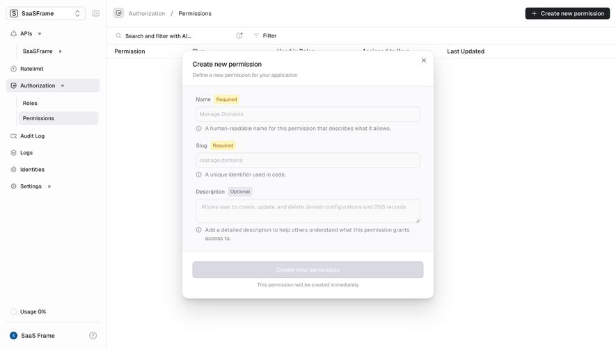 Unkey Create New Permission