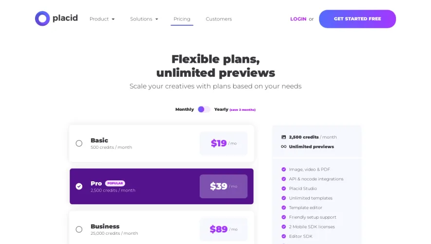 Placid Pricing Page