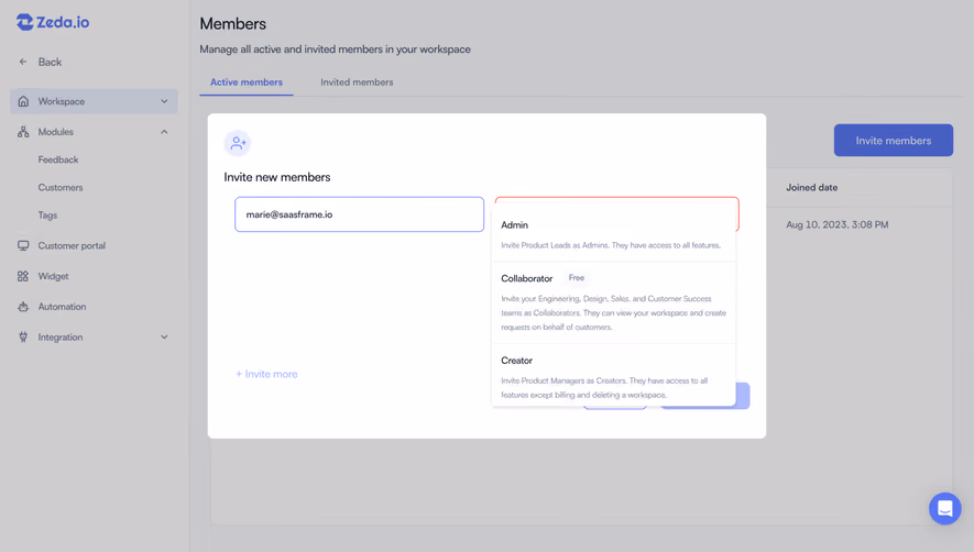 Zeda.io Invite Team Members