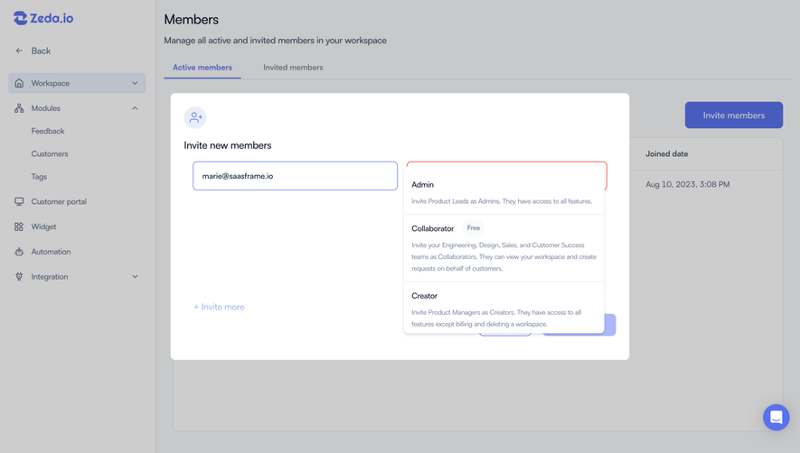 Zeda.io Invite Team Members