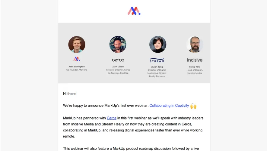 MarkUp Webinars Emails