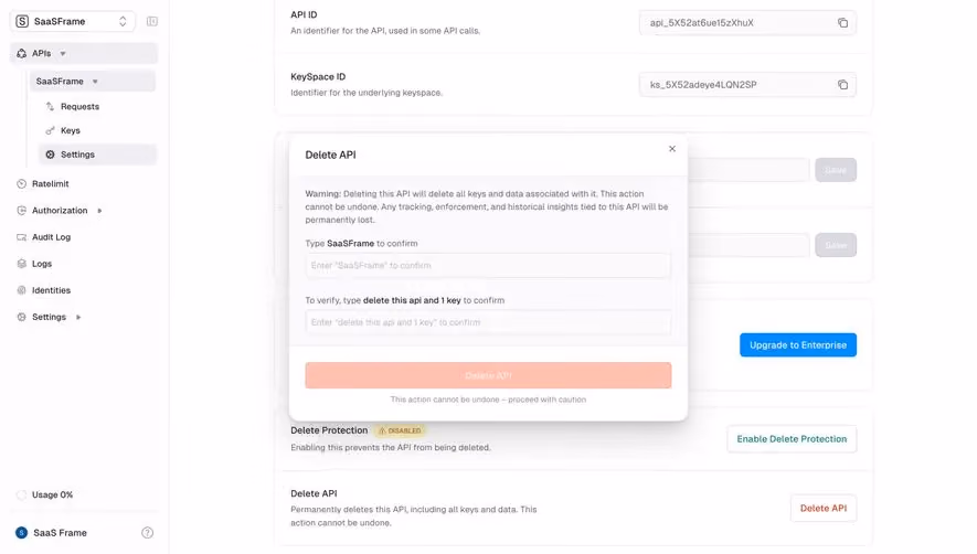 Unkey Delete API
