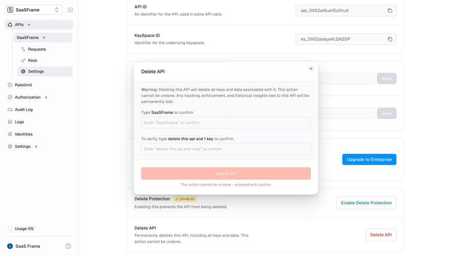 Unkey Delete API