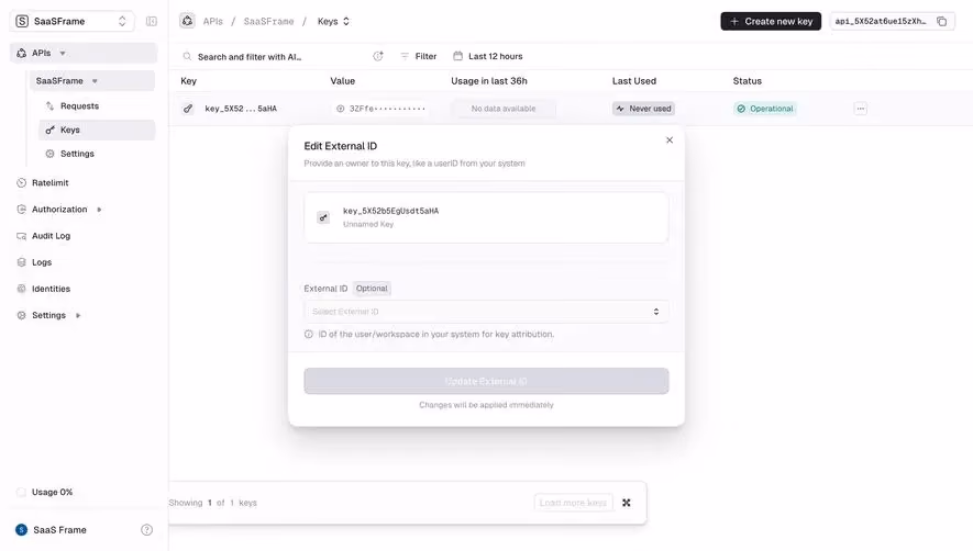 Unkey Edit External ID