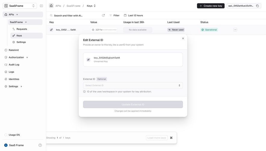 Unkey Edit External ID