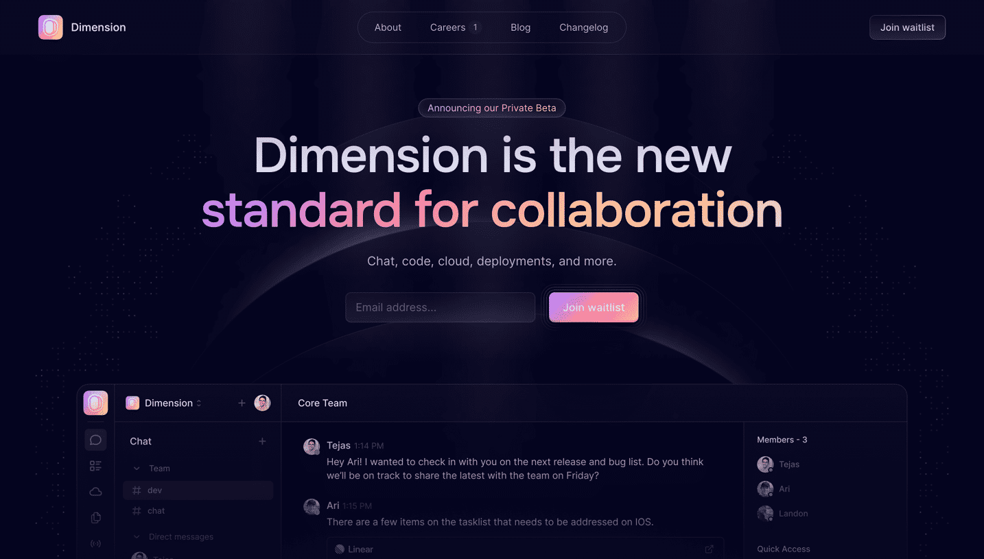 Dimension Landing Page