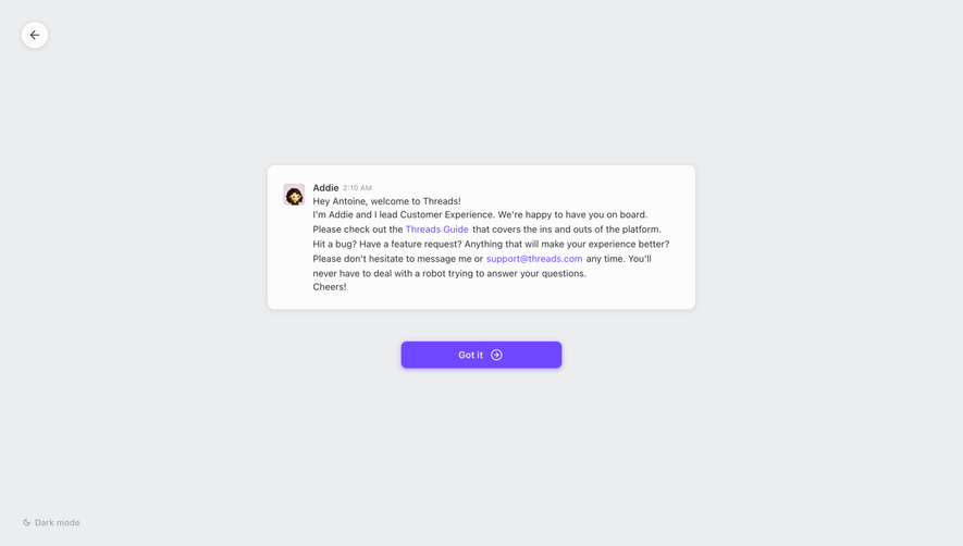 Threads Welcome Screen