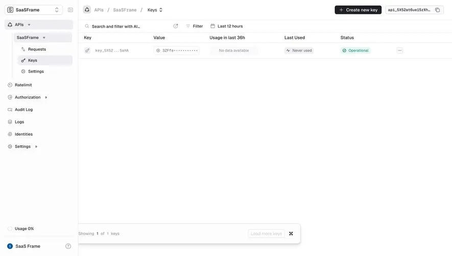 Unkey API Table