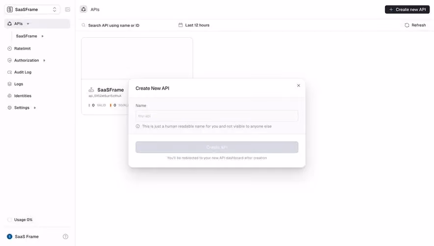 Unkey Create New API