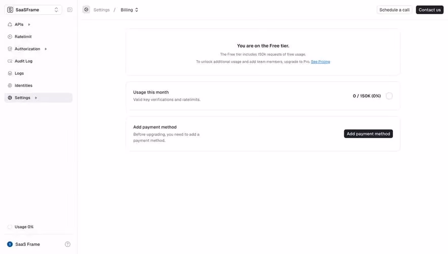 Unkey Billing Settings