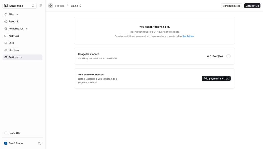 Unkey Billing Settings