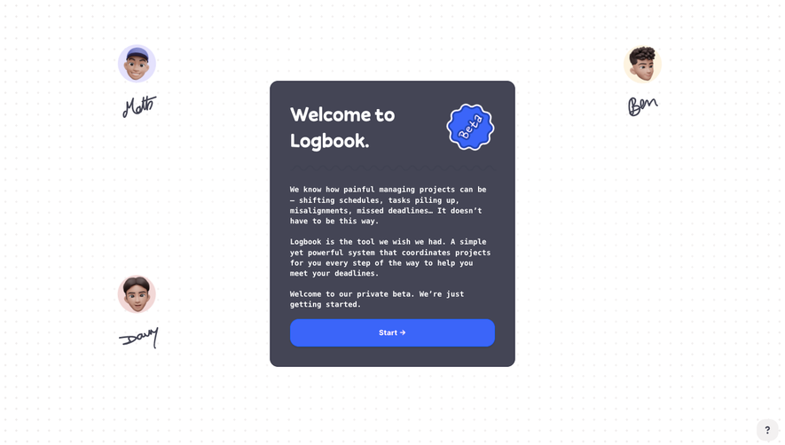 Logbook Welcome Screen