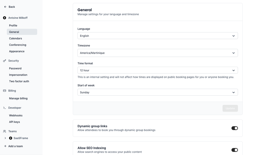 Cal.com General Settings